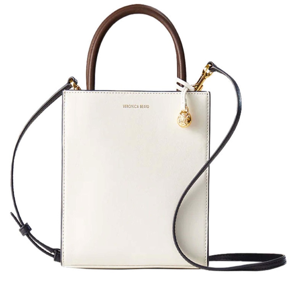 NEW Veronica Beard Mini Shopper Leather Tote Crossbody Bag White Colorblock
